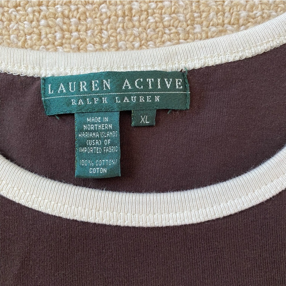 Ralph Lauren Brown Graphic Logo Tee with White Trim Women’s XL 100% Cotton - Picture 2 of 3